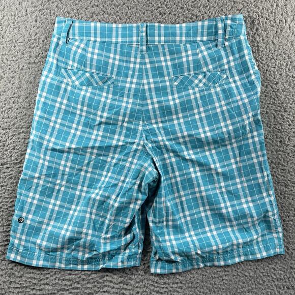 Lululemon Shorts Men 32 Blue Plaid 10 Inseam Commission Kahuna Performance Golf - Picture 4 of 10